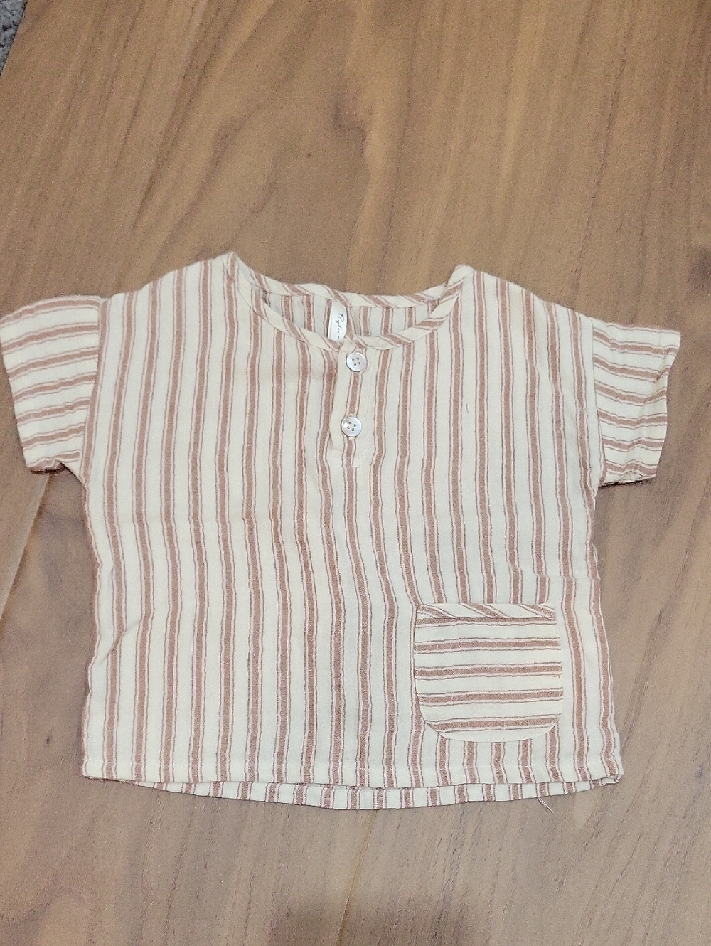 Rylee + Cru Cream and Tan Striped Short-Sleeve Henley Shirt
